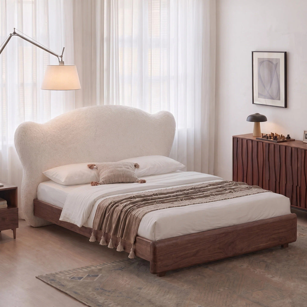 Bay Furniture Cloud Headboard Bed – Boucle & Wood Frame Only