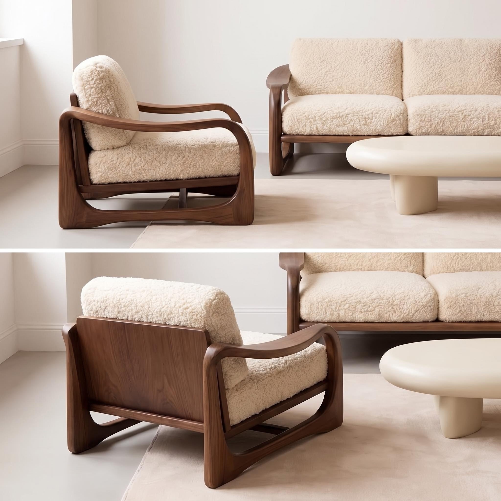 Bay Furniture Floating Armrest Wood Sofa – Boucle 3-Piece Set
