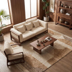 Bay Furniture Square Frame Wood Sofa – Boucle with Scatter Cushions