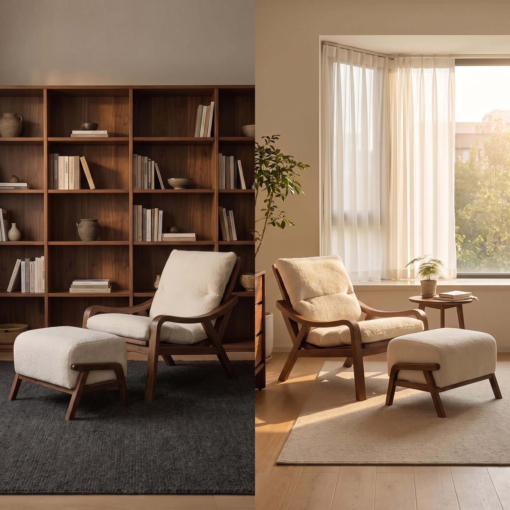 Bay Furniture Curved Arm Boucle Chair & Ottoman Set