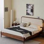 Bay Furniture Walnut Wood Leg Bed – Upholstered Headboard, Frame Only