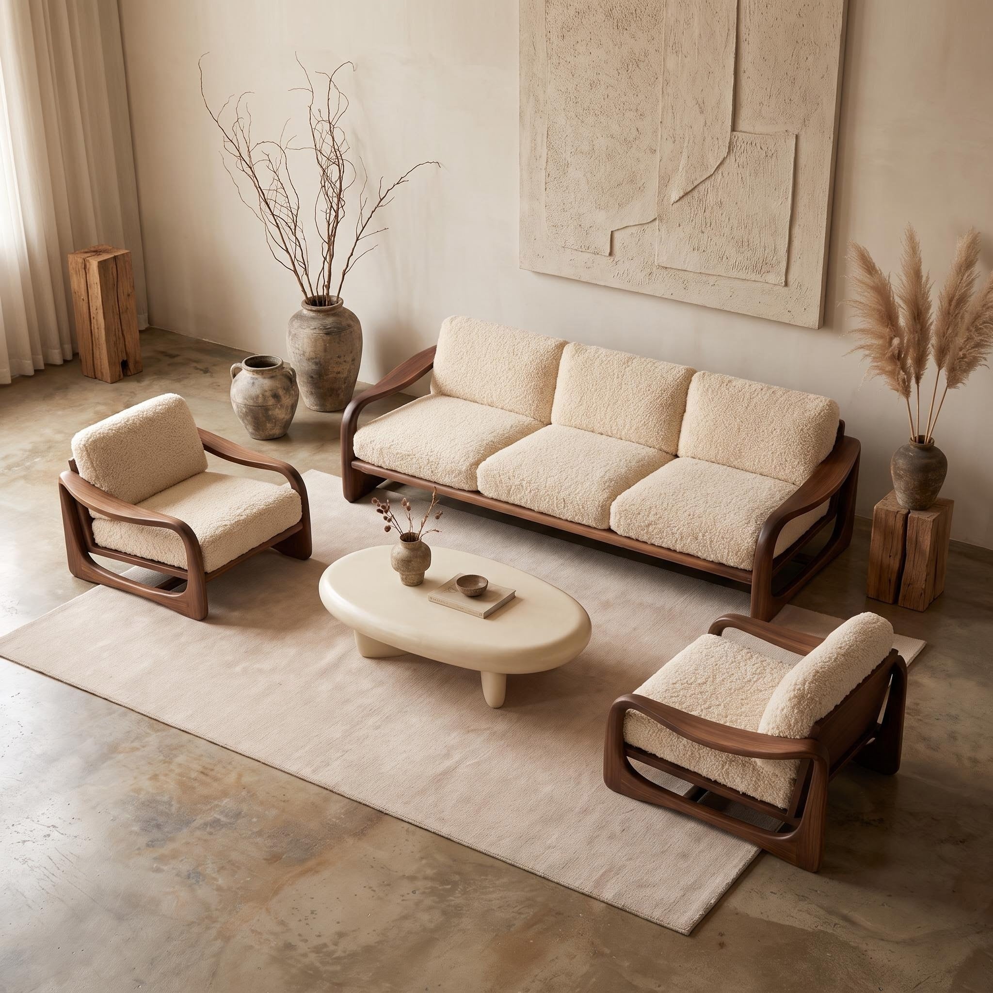 Bay Furniture Floating Armrest Wood Sofa – Boucle 3-Piece Set