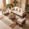 Bay Furniture Square Frame Wood Sofa – Boucle with Scatter Cushions