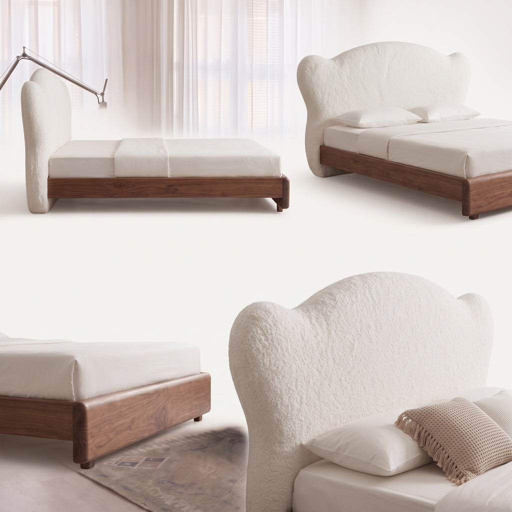 Bay Furniture Cloud Headboard Bed – Boucle & Wood Frame Only