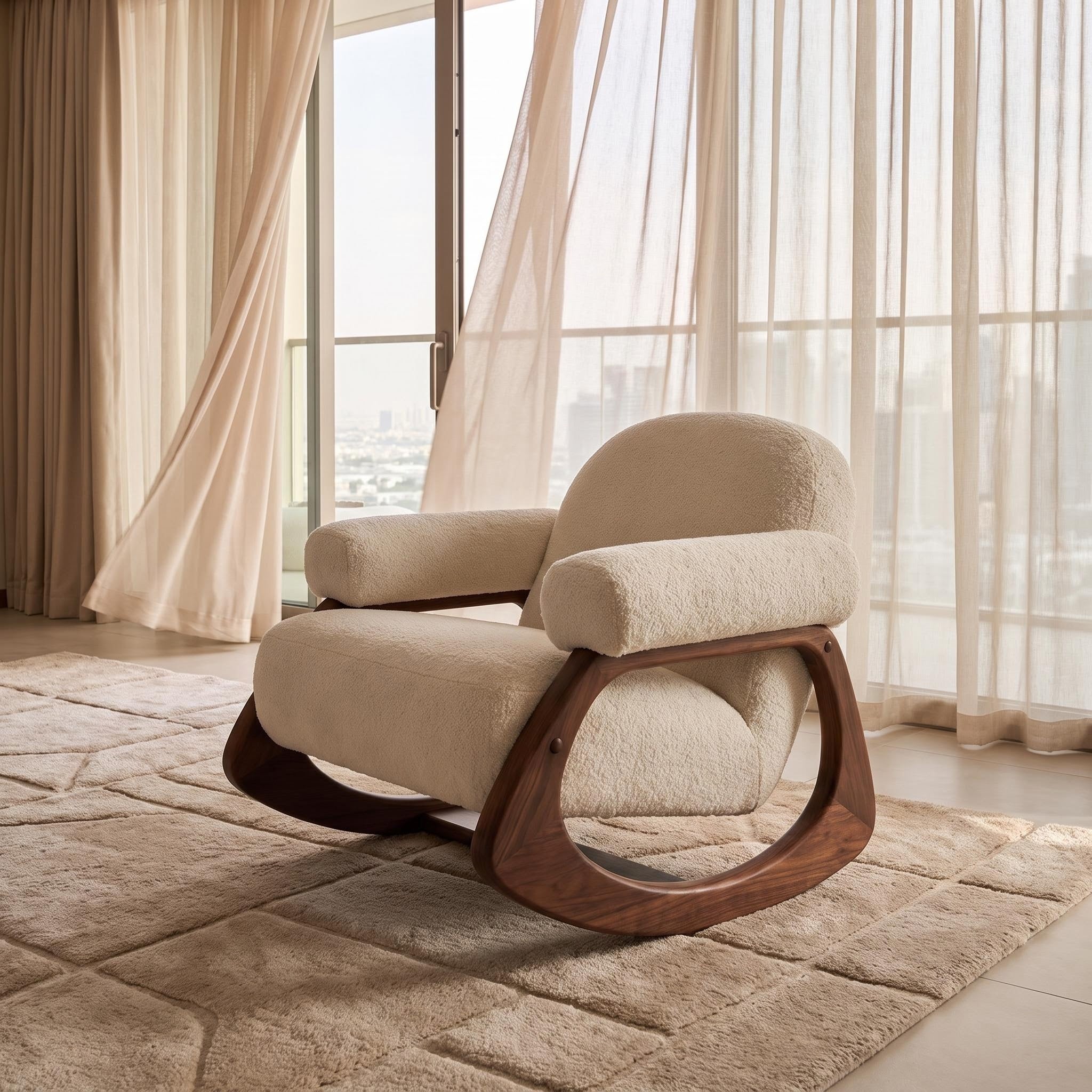Bay Furniture Rocking Boucle Lounge Chair with Tube Arms