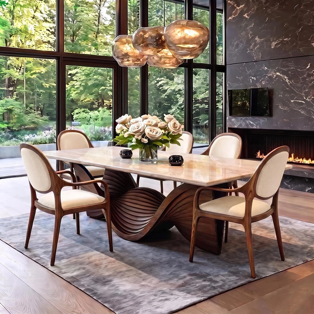Bay Furniture Wave Spiral Pedestal Sintered Stone Dining Table