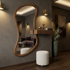 Organic Mirror, Fluted Shelf & Bouclé Stool Set – Walnut | Bay Furniture