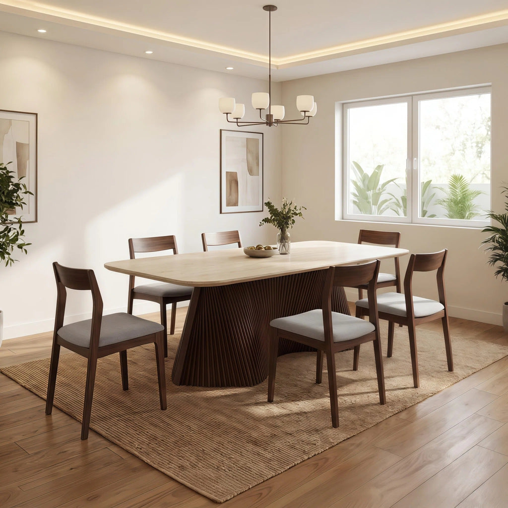 Bay Furniture Fluted Drum Pedestal Sintered Stone Dining Table