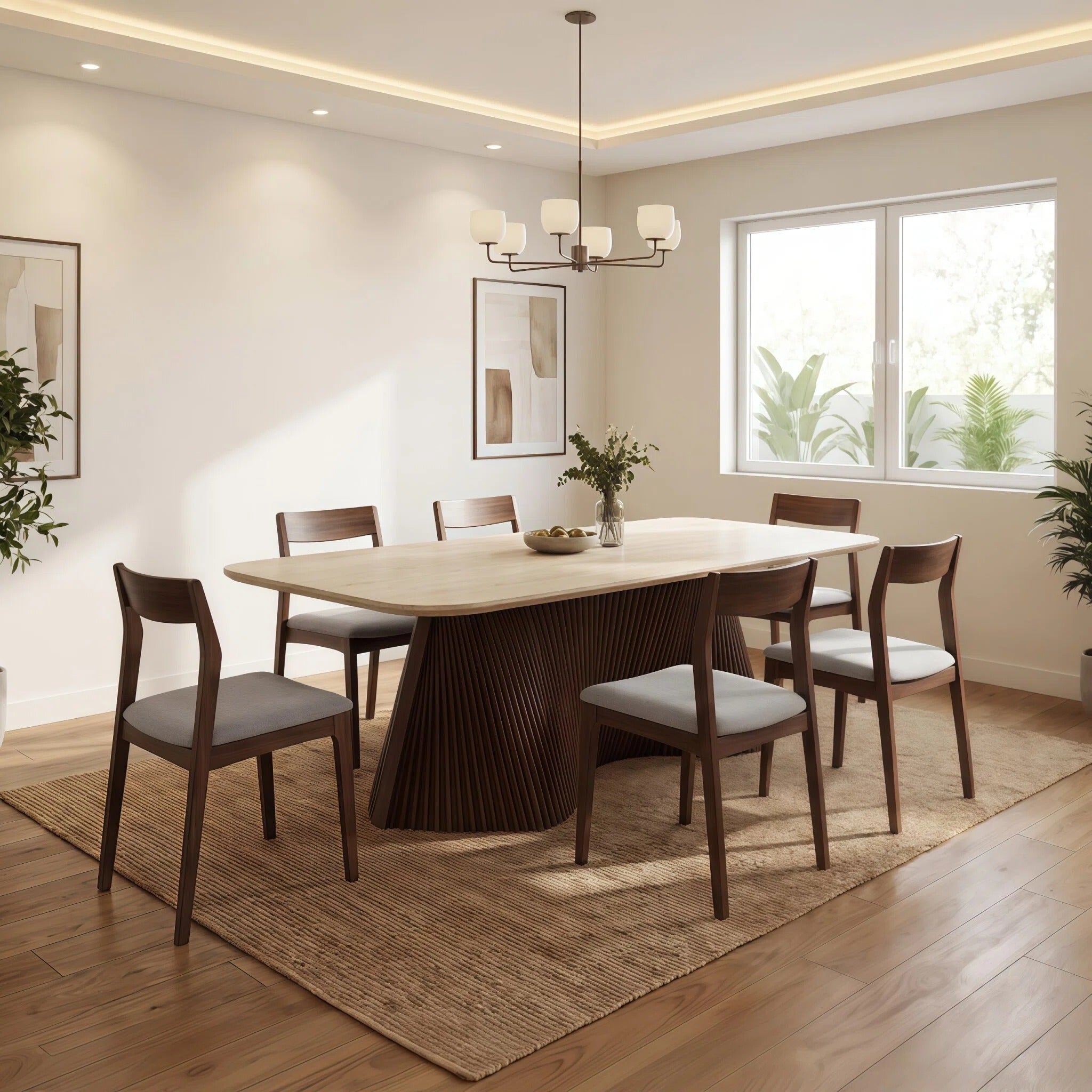 Bay Furniture Fluted Drum Pedestal Sintered Stone Dining Table